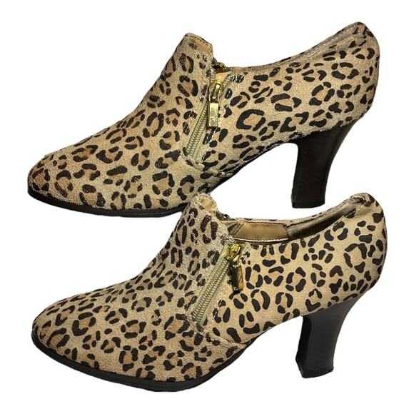 AJ Valenci Leopard Print Leather Heeled Ankle Booties - Picture 3 of 8
